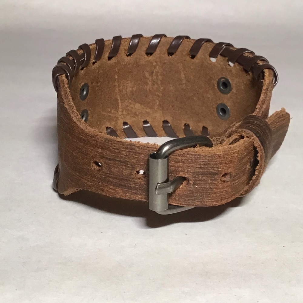 Triple moon goddess pentagram leather bracelet - Picture 3 of 4